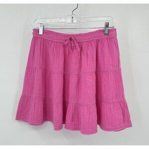 NEW AERIE skirt a line mini drawstring tiered casual boho pink MEDIUM